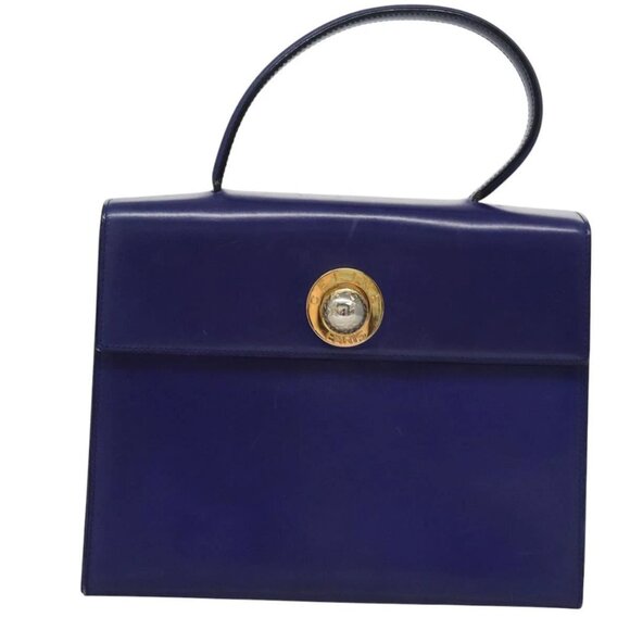 CELINE Hand Bag Leather Blue Gold Auth BD984 - Picture 2 of 16